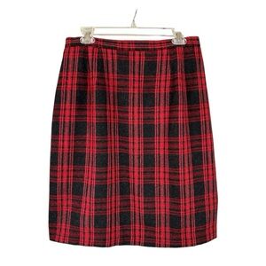 VTG Wool Blend Skirt Womens 16 Black/Red Plaid Buffalo Print Grunge Preppy Party